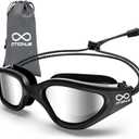 Swim Goggles, Polarized Adult Swimming Goggles Bungee Strap No Hair Pulling Anti-fog Pool Goggles for Men Women (09-black/Silver)