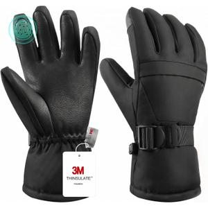 Ski Gloves, Warmest Waterproof and Breathable Snow Gloves for Cold Weather, Fits Both Men & Women,for Parent Child Outdoor (Full Black)