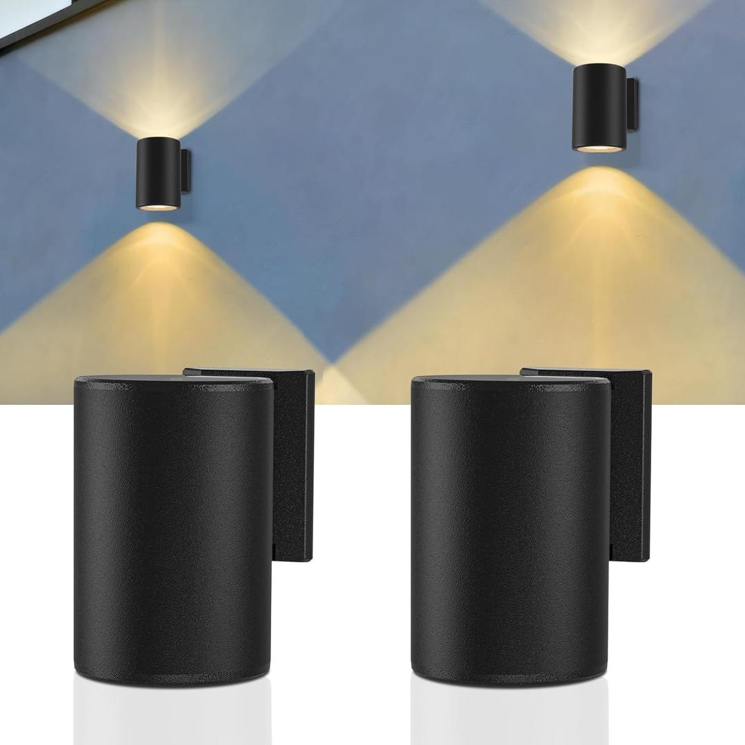 Solar Sconce Lights Outdoor, 2 Pack Modern Wall Light Fixture, Up & Down Warm White Glow, Solar Powered Exterior Lights, IP65 Waterproof for Patio, Yard, Porch, Garage, Fence, Railing