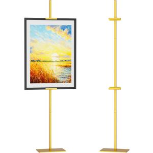 Adjustable Easel Stand for Picture Frames, Holds Frames Up to 63" Tall, Floor Metal Display Holder Stand for Sign, Tabletop Sturdy Art Easel for Home, Office, Galler (Gold)