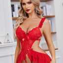 Avidlove Women Lingerie Teddy Lingeries Deep V Lace Bodysuit One Piece Mini Babydoll Exotic Outfits (Red, L)