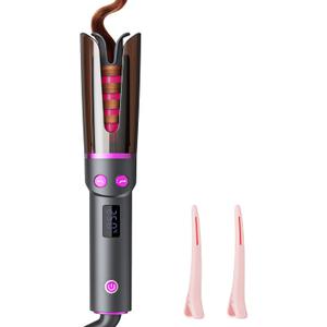 Negative Ion Automatic Rotating Curling Iron Smart Tangle-Free, Dual Voltage, Anti-Scald, Portable Ceramic-Coated Auto Hair Curler for Travel & Home Use1inch