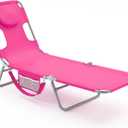 DUMOS Lounge Chair Outdoor, Beach Tanning Chair with Face Hole, Pink, 71.9×21.5×11.8 IN