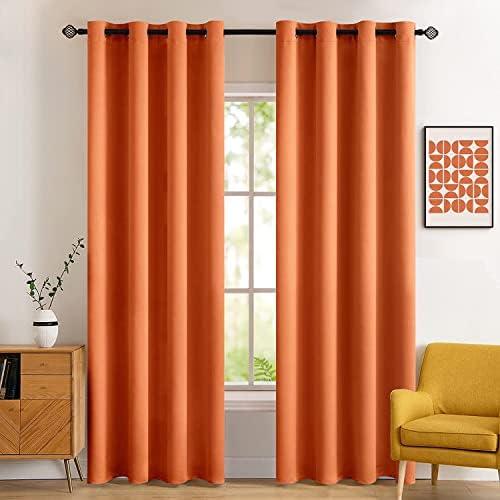 MIULEE 2 Panels Orange Blackout Curtains Room Darkening Thermal Insulated Fall Drapes Solid Window Treatment Set Grommet Top Light Blocking Curtain for Living Room/Bedroom 52 x 90 inch