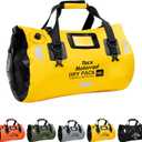 Waterproof Duffel Bag for Men/Women, Roll-top Dry Backpack Duffel Bag with Quick-fixed Straps, Motorcycle Tail Saddle Bag for Motorcycling, Rafting, Boating, Kayaking, Travel, 48L-Yellow