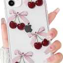 Lovmooful Compatible for iPhone 11 Case Cute Clear Cherry Bowknot with Aesthetic Design for Girls Women Soft TPU Shockproof Protective Girly for iPhone 11 Case-Four Bows