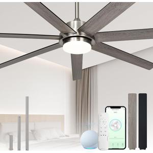 Minislak 65 Inch Large Smart Ceiling Fan with Light and Remote via WIFI Alexa APP Control,Dimmable,Quiet DC Motor Indoor Outdoor Ceiling Fans for Patios or Bedroom