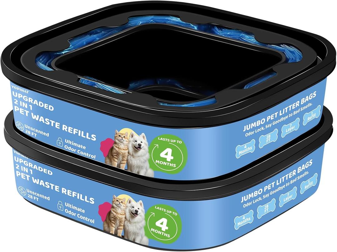 Genie Refill Bags for Cat Dog 2 Pack - Total 56FT Lasts Up to 8 Months - 2026 New Superior Odor Control for Dog Poop Cat Litter Bags - Pet Waste Refill Bags Fits Pet Genie and Litter Genie Pails