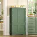 TEENFON 43" H Storage Cabinet with 4 Doors, Kitchen Cabinet with 6 Door Shelves, Kitchen Pantry Cabinets for Living Room, Dining Room, Bathroom, Forest Green