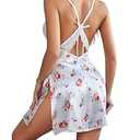 Avidlove Lingerie For Women Satin Nightgown Lace Babydoll Silk Sleepwear Mini Nightdress Side Slit (Small)