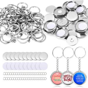 32MM Keychain Supplies for Button Maker, 50 Sets Refills Press Key Chain Parts, Create DIY Custom Buttons