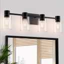 4-Light Modern Vanity Light Fixtures Over Mirror, Matte Black Bathroom Light Fixtures, Vanity Lights, Wall Sconce with Clear Glass Shade for Bathroom, E26 Base