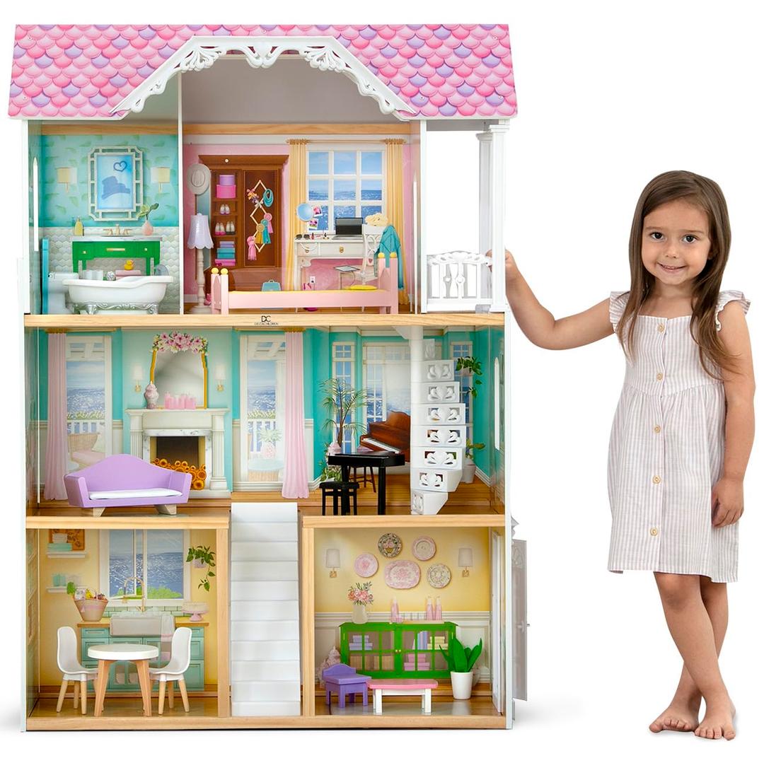 Delta Children MySize Dollhouse - Large 3-Story Dollhouse with 7 Rooms Includes 12 Accessories - Fits 12-inch Dolls - Pretend Play Dream Gift for Ages 3+