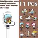 11PCS Couple Bear Straw Cover Caps for Tumblers,PVC Silicone 10mm Dringing Straws Toppers Protector Dust-Proof Reusable Bulk, BPA Free, Eco-Friendly fit for Party Gifts