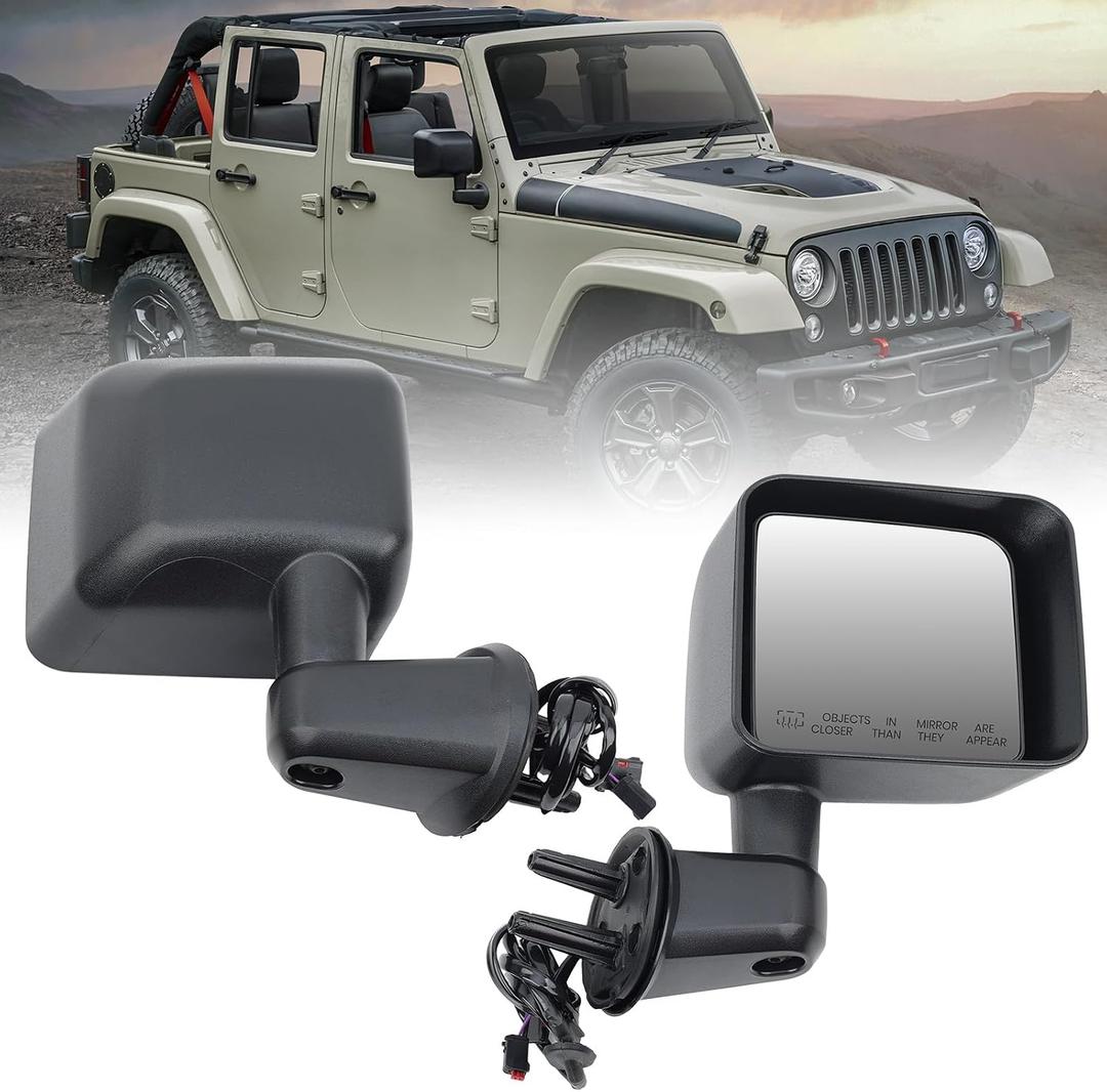 Right Passenger Side Mirror Compatible with Jeep Wrangler JK 2015 2016 2017 2018 Power Heated Manual Folding Door Mirrors Replacement 5 Pins