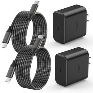 45W Super Fast Charger Type C, 2 Pack 45 Watts USB-C Charger Fast Charging Block with 6FT Woven Type C Charger Cable for Galaxy S25/S25+/S25 Ultra/S24/S23/S22/S21/S20, iPhone 16/15 Pro Max, Tab S9/S8, Black