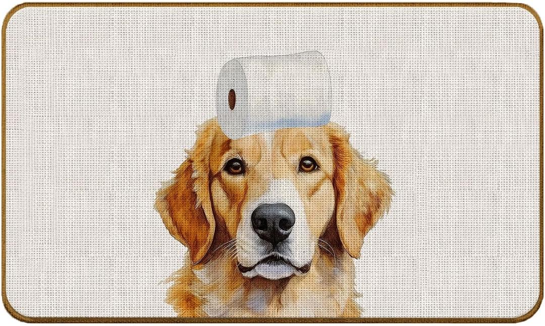 Golden Retriever Bathroom Decor, Golden Retriever Non-Slip Door Mat, Funny Dog Doormat Outdoor Indoor Entrance Porch, Dog Welcome Mat for Front Door, 17x30 Inch
