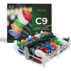 Formosa Lights C9 26ft Indoor/Outdoor Opaque Multi-Color LED Christmas String Lights with 25 Bulbs and E17 Base | 120V, 0.6W