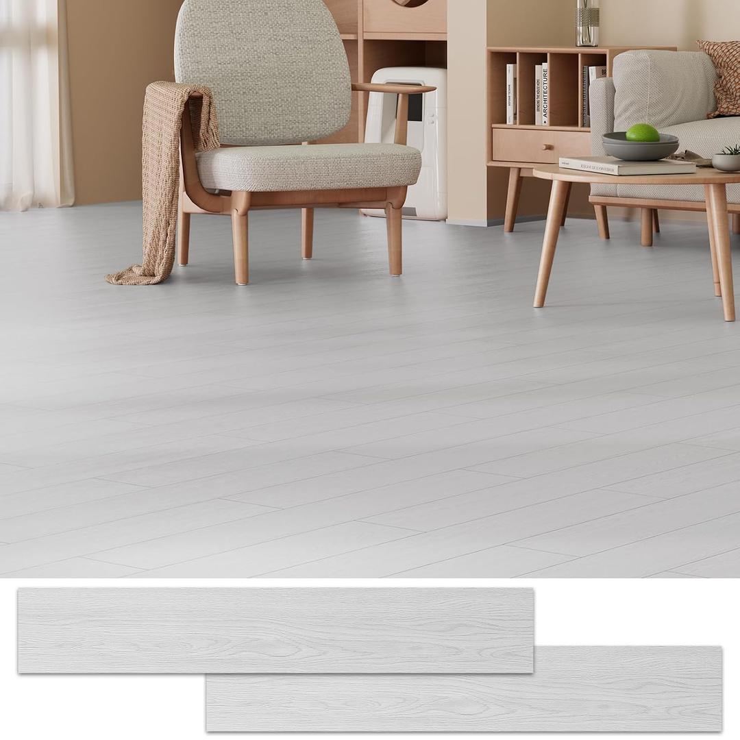 Peel and Stick Floor Tile, 36 Pcs 54 Sq.Ft Waterproof Wood Grain Luxury Vinyl Plank Flooring, Easy DIY Self Adhesive Vinyl Floor for Kitchen, Living Room, Bedroom, RV, White Oak