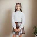 Girls Plaid Outfits Toddler Lace Sleeve Tops Plaid Mini Skirt Shorts Casual Winter Fall Dresses (2-3T, White)