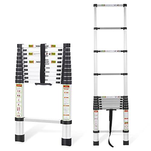 RIKADE Telescoping Ladder 10.5FT & Attic Ladder, Heavy Duty Aluminum with Non-Slip Feet, 330lb Capacity for RV, Attic, Roof & Multi-Surface Use