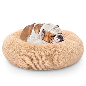 Nobleza Dog Beds for Medium Dogs, Washable Soft Round Fluffy Donut Self Warming Cat Bed, Anti-Anxiety Cuddler Dog Calming Bed for Indoor Snoozer & Snuggle, 30" x 30" x 8", Cashmere