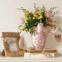 WDS WONDROUS Pink 9-Piece Easter Hanging Ornaments Set, Fabric Floral Bunny Egg & Cracked Egg with Jute Bow, Spring Home Decor for Wall Door Tree Table, Rustic Farmhouse Cottagecore Gift (Pink and Green)