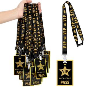 PerKoop 36 Sets VIP Lanyards with PVC Pass Cards Black Breakaway Badge Lanyards for Backstage Music Concert TV Movie Night Award Sport Event Birthday VIP Party Decorations