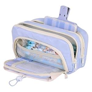 Grurun Large Pencil Pouch Big Pencil Case Big Capacity Aesthetic Pen Cosmetic Bag Pen Stationery Organizer Simple, College Office Home Travel Storage Bag (Blue)