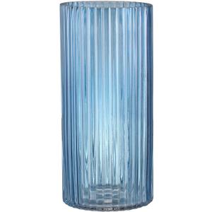Blue Glass Vase, Glass Flower Vase, Ribbed Glass Vases, Blue Vase, Tall Cylinder Vases for Centerpieces, Living Room, Bedroom, Dining Table, Office, Wedding, Bookshelf Decoration, 10 Inches