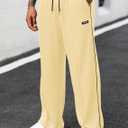 ZAFUL Men's Baggy Drawstring Elastic Waist Sweatpants with Pockets Solid Color Straight Patchwork Wide Leg Lounge Long Pants (M)