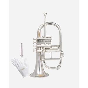 Queen Brass F-25 Flugel Horn Bb Pitch with Carrying Hardcase & Mouthpiece, Flugelhorn Harmon Mute 4 Valve in Nickel Finish, Perfect Gifting Option for Birthdays, Thanksgiving, Christmas (Silver)