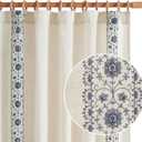 jinchan Boho Curtains for Bedroom Blue Vintage Floral Farmhouse Curtains 84 Inches Long Linen Blend Drapes for Living Room Embroidered Light Filtering Drapes Rod Pocket Blue on Beige 2 Panels (50"W x 84"L (Pack of 2))