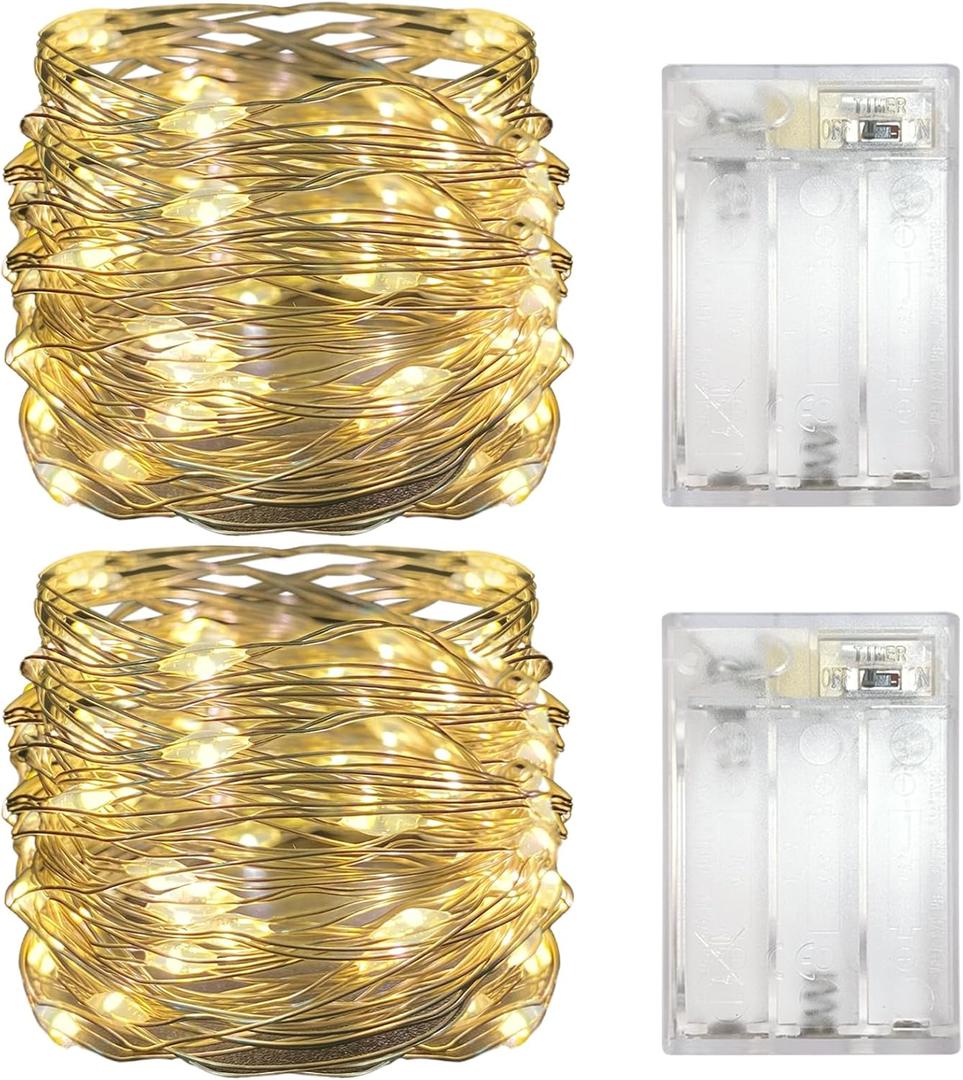 3 x with Timer Function Battery Operated Dewdrop Led Lights,Mini Fairy Lights for Home Parties Christmas/Halloween Holiday Decoration,6 Hours on/18 Hours Off,30 LEDs,10 Feet (Warm White, 2)