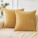 MIULEE Pack of 2 Couch Throw Pillow Covers 16x16 Inch Soft Gold Chenille Pillow Covers for Sofa Living Room Solid Dyed Pillow Cases