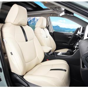 Custom Fit RAV4 Car Seat Covers Fit for 2019 2020 2021 2022 2023 2024 Toyota RAV4 LE Limited XLE Hybrid with Waterproof Faux Leather (Beige, LU01-XLE)