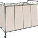 STORAGE MANIAC Laundry Sorter 4 Section, 47.8 Gal (181 L) Laundry Hamper with Wheels, Clothes Divider Basket Sorter, Clothes Separator Hamper Cart with Wheels and Removable Bags, Beige