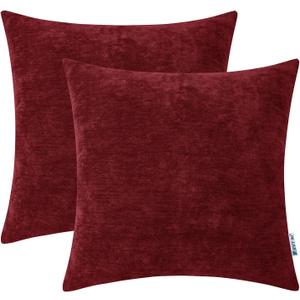 HWY 50 Burgundy Red Decorative Throw Pillows Covers 20x20 Inch for Couch Sofa Bed Living Room, Chenille Soft Comfy Solid Square Throw Pillows Cases Set Cushion Cover Pack of 2