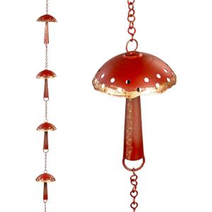 Evergreen Garden 6 Ft Rain Chain Outdoor Downspout Alternative  Red Mushroom Gutter Decoration for Porch, Yard, or Patio  Rustic Copper Look Water Feature for Home or Garden Decor