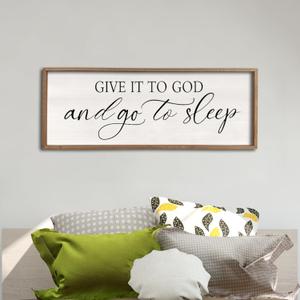 comurdyo Christ Religious Wall Decor Give It To God And Go To Sleep Sign 40"15" for Christian Prayer Holy Modern Rustic Simple Master Bedroom Above Over Bed Wall Decor Plaque Hanging (Wood)