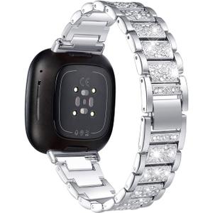 Bling Bands Compatible with fitbit Sense 2/Sense/Versa 4/Versa 3, Women Replacement Wristbands Dressy Luxurious Bracelet for Ladies (Silver)
