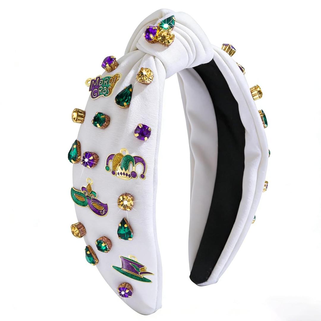 Mardi Gras Headband for Women Carnival Costumes Headbands Fat Tuesday New Orleans Masquerade Party Accessories (White)