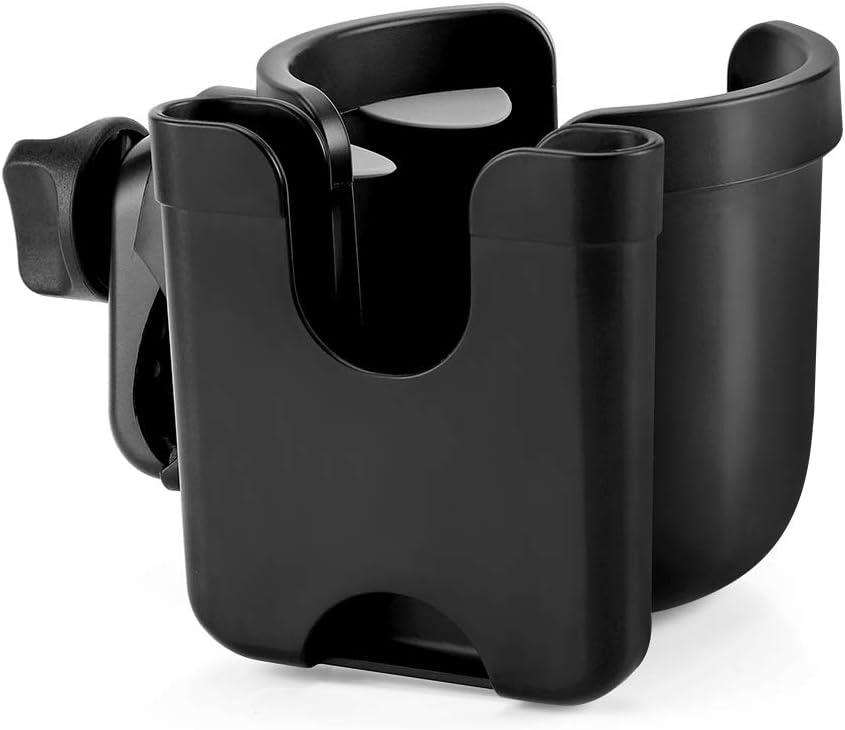 Accmor Stroller Cup Holder with Phone Holder, Bike Cup Holder, Universal Cup Holder for Uppababy Nuna Strollers, 2-in-1 Drinks Holder for Walker, Wheelchair, Scooter, Black