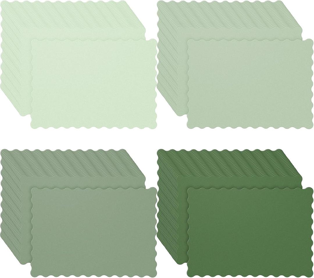 100 Pcs Sage Green Paper Place Mat 14 x 10'' Disposable Paper Placemat Table Scalloped Placemat for Spring Summer Wedding Bridal Shower Birthday Tea Party Supplies Home Dining Decor
