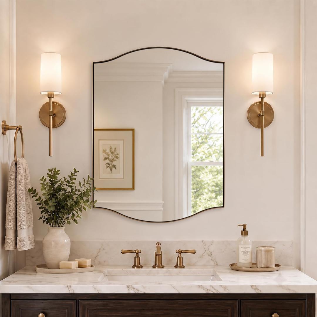 ANDY STAR 24x32 Inch Brushed Champagne Bronze Scalloped Wall Mirror
SUS304 Stainless Steel Metal Frame, Unique Rectangle Vanity Mirror with Curved Edge Design, Ideal for Bathroom, Bedroom