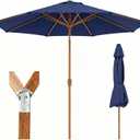 9ft Outdoor Patio Umbrella, Market Table Umbrella with Crank and Easy Push Button Tilt, Wood Grain Frame, UPF 50+ for Pool, Garden, Deck, Backyard