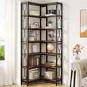 Tribesigns Corner Shelf, 7-Tier Industrial Corner Bookshelf and Bookcase | Freestanding Display Shelf for Living Room, Wood and Metal Corner Book Shelves, Corner Bookcase for Home Office, Rustic Brown