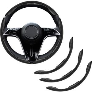 3PCS Segmented Car Steering Wheel Cover, Non-Slip Carbon Fiber Leather Steering Wheel Protector, Anti-Skid Steering Wheel Cover for Most Cars, Universal Interior Car Accessories (Black)