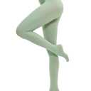 CozyWow Women's 80D Soft Opaque Tights, High Waist Solid Color Womens Tights (Large-X-Large, Light Green)