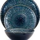 Elama Deepsea Mozaic 16 Piece Round Stoneware Dinnerware Set in Sea Blue